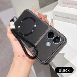 Luxury Leather Matte Magnetic Hand Strap Phone Case for Redmi Note 17 Pro 5G (Black)