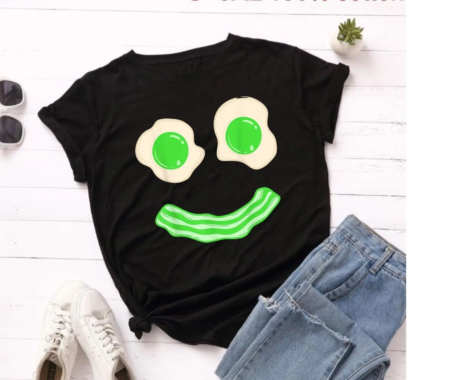 Green Eggs Ham Smile Face Brunch Breakfast Costume T-Shirt Unisex Maniche Lunghe