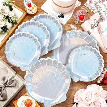 New 10Pcs Laser Colored Shell Disposable Paper Tray Birthday Party Decoration Supplies Irregular Paper Tray Tableware Wholesale 2