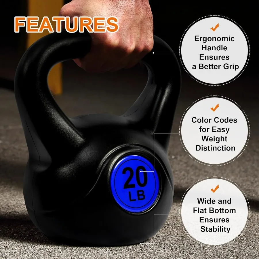 Fitvids Wide Grip 3Piece or 4Piece Kettlebell Exercise Fitness Weight Set Include 5 lbs 10 lbs 15 lbs and 20 lbs Set of 3 or Se