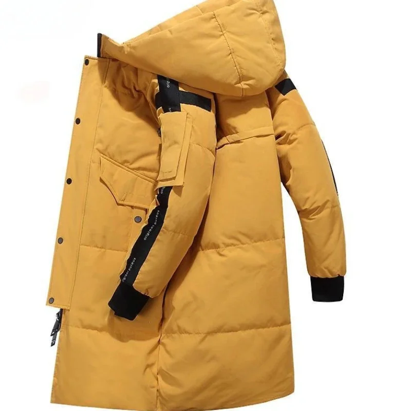 

2023 New Winter Men Mid-Length Hooded Coat with Fashionable Design White Duck Down for Cold Weather Thick Parkas Overcoat