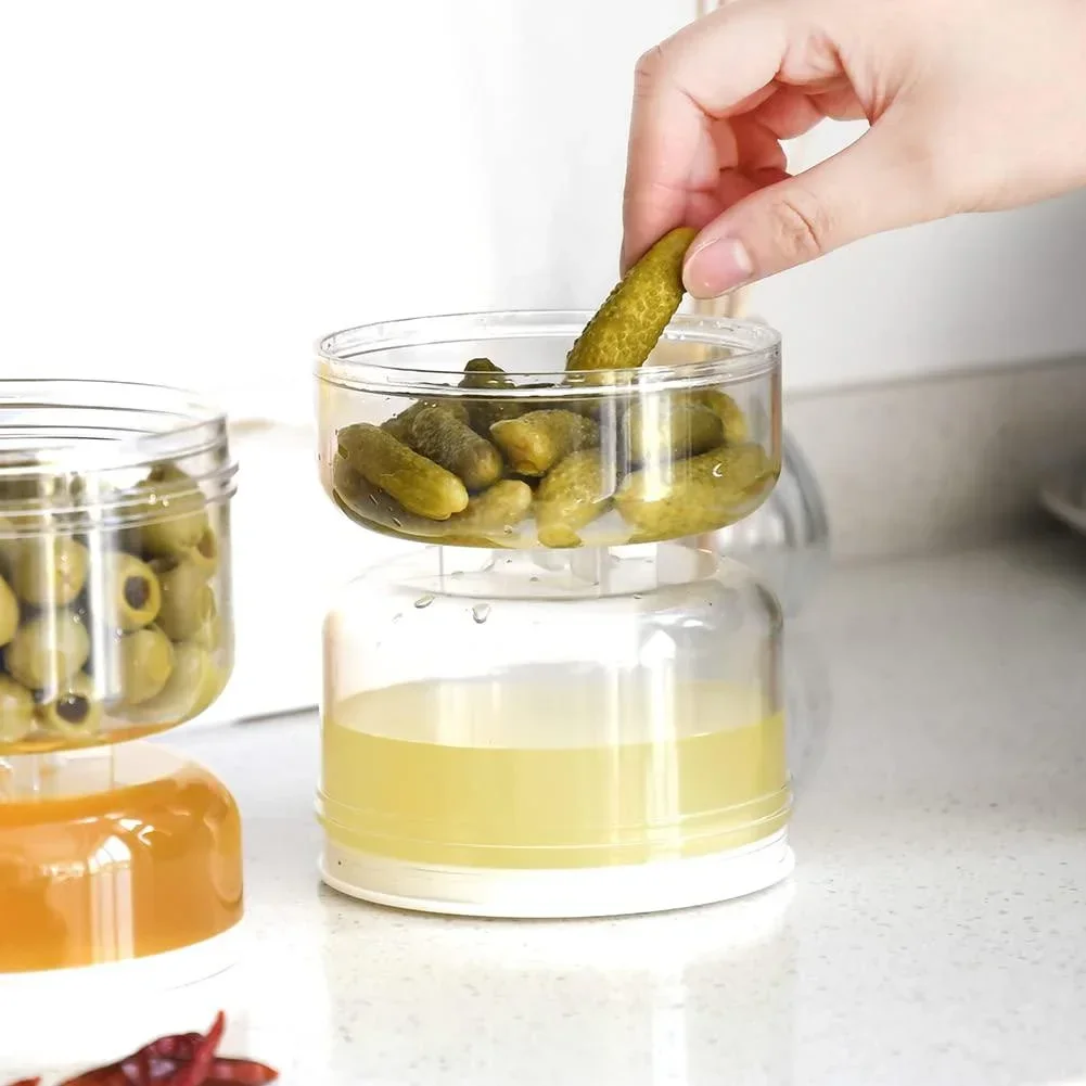 Sealed Jar for Pickle Home Wet and Dry Separation Pickle Jar with Flip Container and Strainer Hourglass Design Olives Container 3