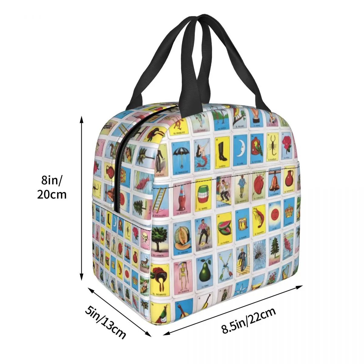 Loteria Card Mexican Bingo Lottery Insulated Lunch Tote Bag for Women Portable Thermal Cooler Food Lunch Box Kids School