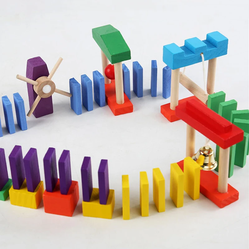 Children Wooden Rainbow Domino Toy Institution Accessories Organ Blocks Dominos Chain Reaction Brain Thinking Train Games Toys