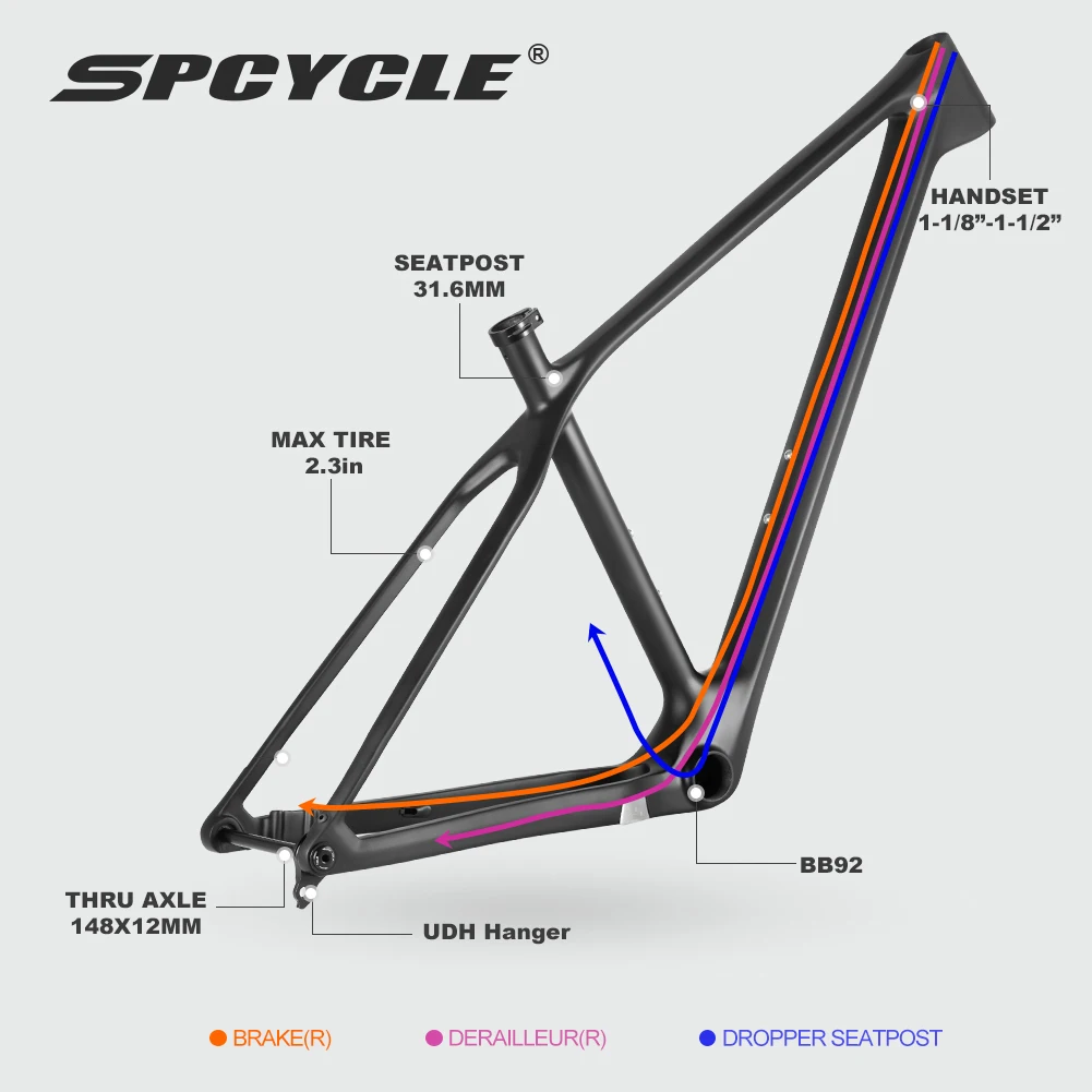 Spcycle 29er T1000 Carbon Mountain Bike Frame 148x12mm Boost BB92 UDH Hanger Hardtail 29er MTB Carbon Frame bicycle parts bicycle frame