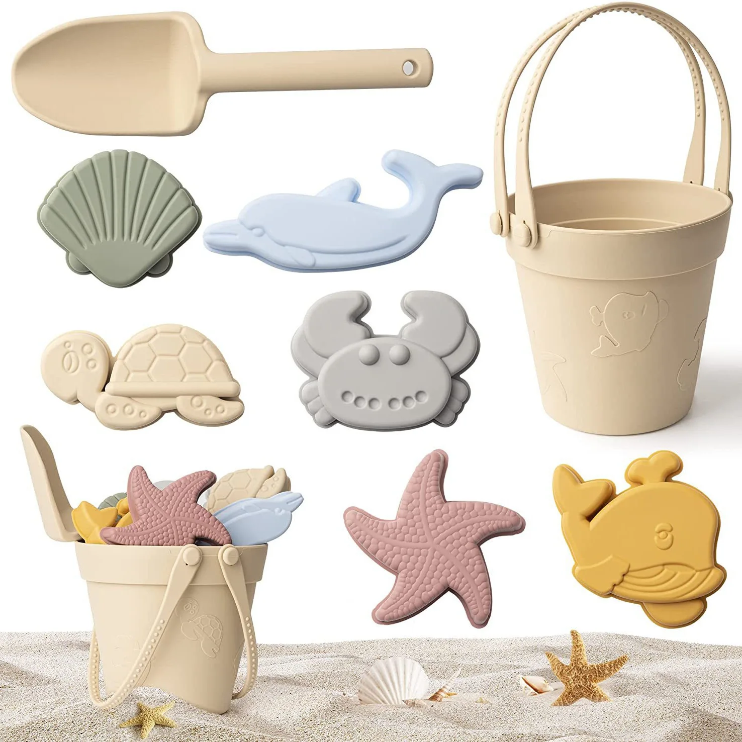 Silicone Children Beach Toy Shovel Ocean Outdoor Parent-child Beach Portable Bucket Durable Sand Digging and Storage Tool