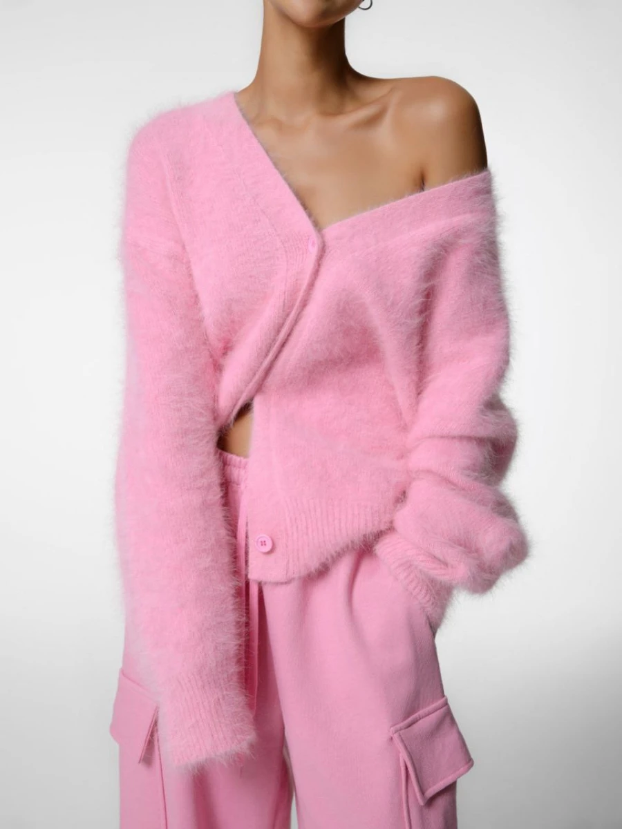 S931acaf3252f46299ece4fe0c34eba59Q Women Imitation Mink Cardigan Soft V-neck Thick Knitted Jacket Winter Button Vintage Cardigan Sweater for Women Mallzona