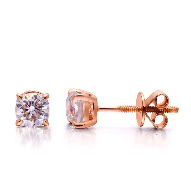 

10k 14k 18k Rose Gold D Color 5MM Cushion Moissanite Stud Earrings Screwback 4 Prong For Women Pass Tester with Gra Fine Jewelry