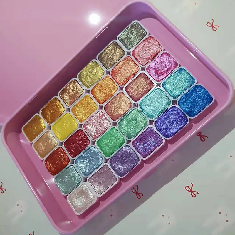 30 Colors Solid Full Fill Up Metallic Pearl Watercolor Paint Set Dropping Handmade Watercolors Art Drawing Acuarelas