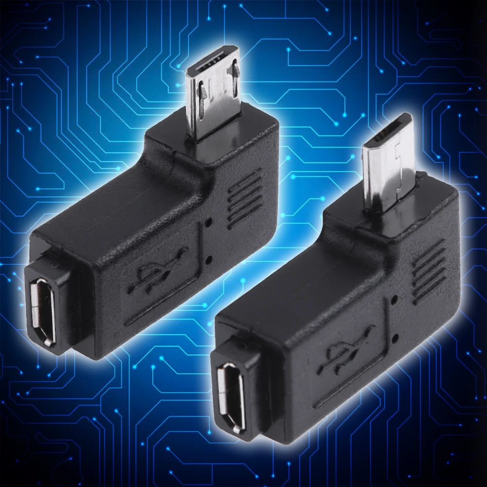 2개입 마이크로 USB 암-수 커넥터 좌우 90도 각도 마이크로 USB-마이크로 USB 엘보 컨버터