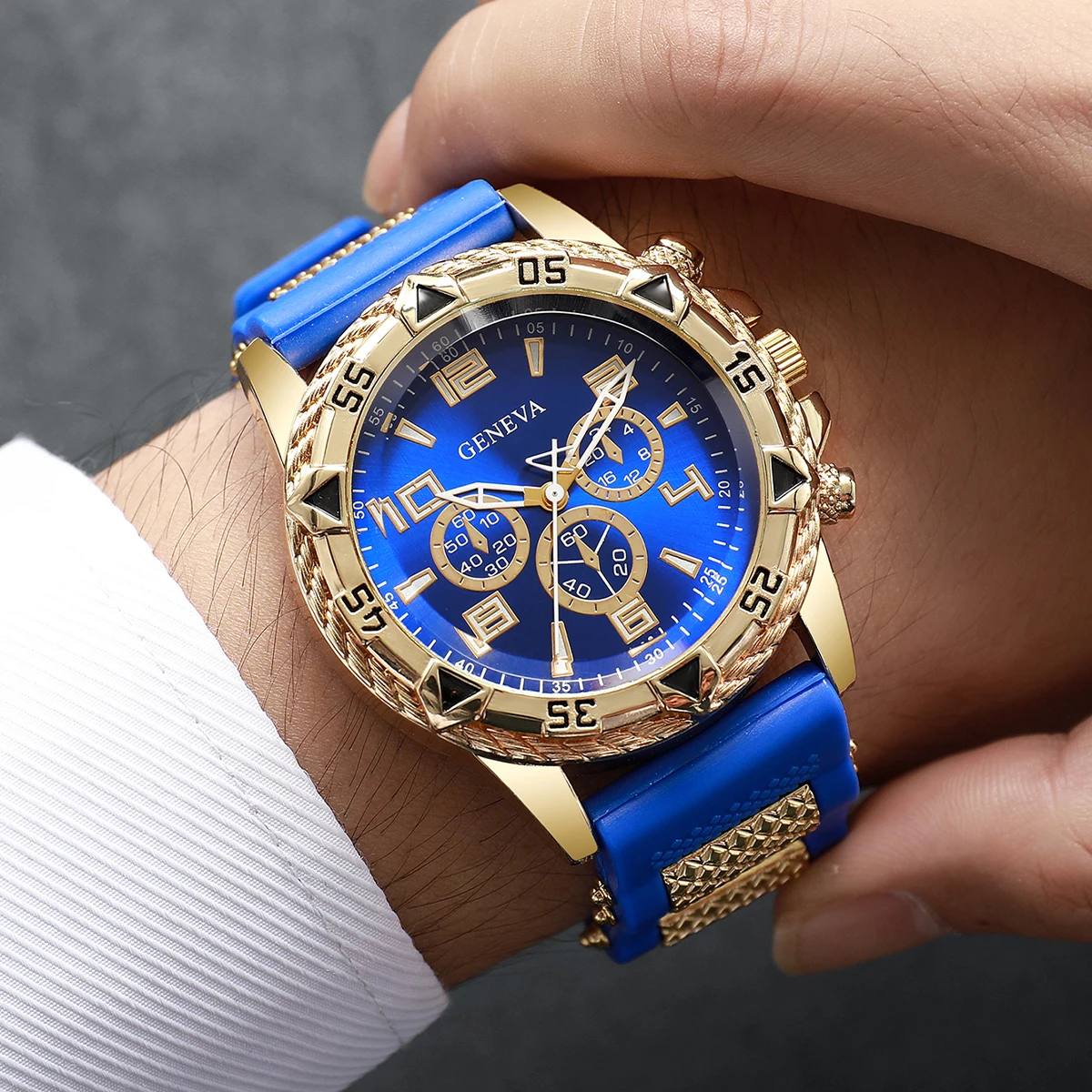 Men's Business Sport Style Watch Set Simple Three Eyes Dial Commuter Casual Style Men's Gift Watch (Box Not Included)