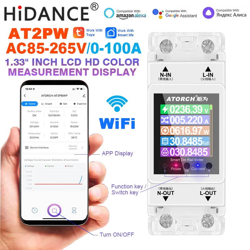 Tuya Monofase 100A 220V 110V 50/60Hz Guida Din Wifi Smart Energy Meter Timer Consumo Energetico Monitor Kwh Meter Wattmetro