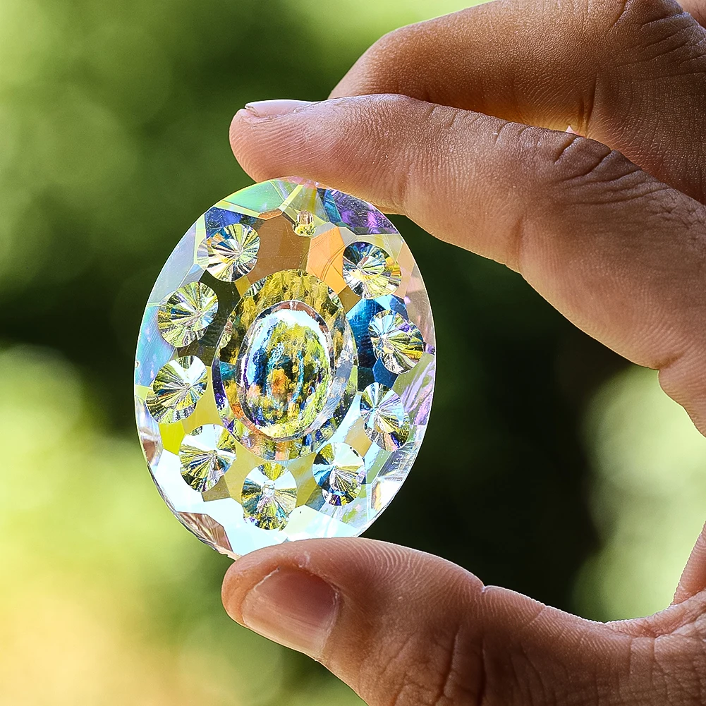 48mm Crystal Suncatcher Prism Pendant Glass Art Faceted Chandelier Lamp Parts Rainbow Maker Light Catcher Window Hanging Decor