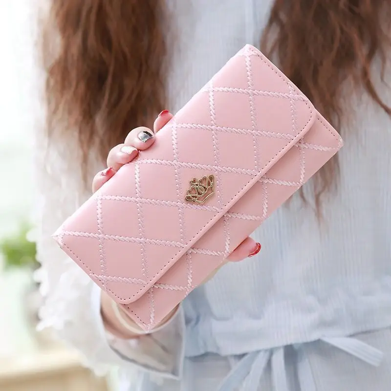Womens Wallets Purses Plaid PU Leather Crown Long/short Wallet Hasp Phone Bag Money Coin Pocket Card Holder Female Wallet Purse