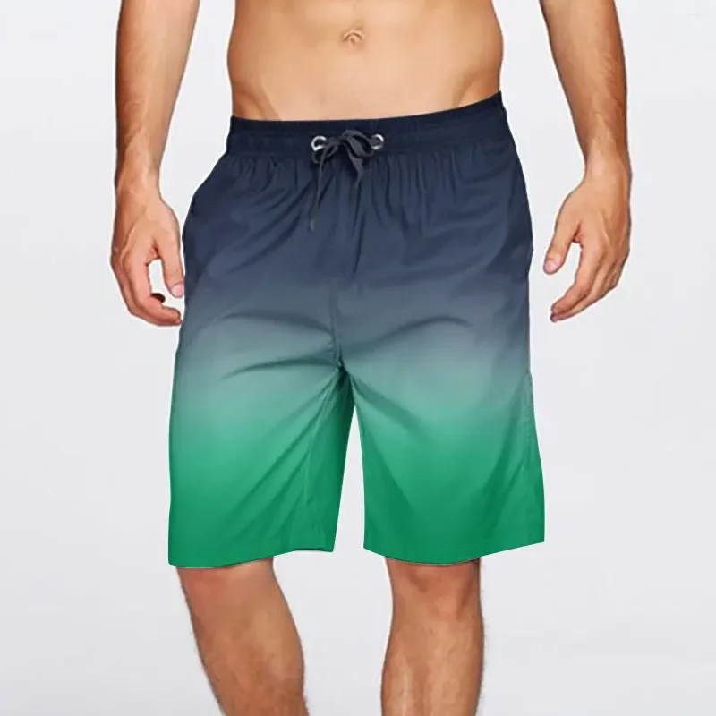 Gradient Swimming Trunks Mens Beach Pants Hot Spring Summer Holiday Shorts Lace Up Pocket Elastic Rise Shorts For Man шорты 4
