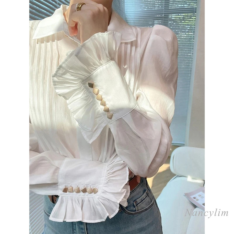 2022 Spring Shirt for Women New Temperament Ol Long Sleeve Blouse Office Ladies All-Match Tops Blusa Femme Turn Collar