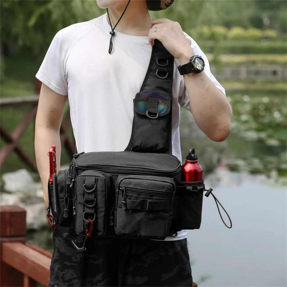 

Nylon Fishing Shoulder Bag Multifunctional Fishing Waist Pack Large Multi Pocket Waterproof for Outdoor Sports for Riding