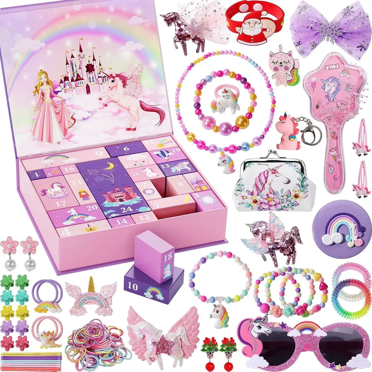 

Christmas Advent Calendar Box 24pcs Princess Pretend makeup set jewelry cute unicorn toys snowman elk for Girls Christmas Gifts