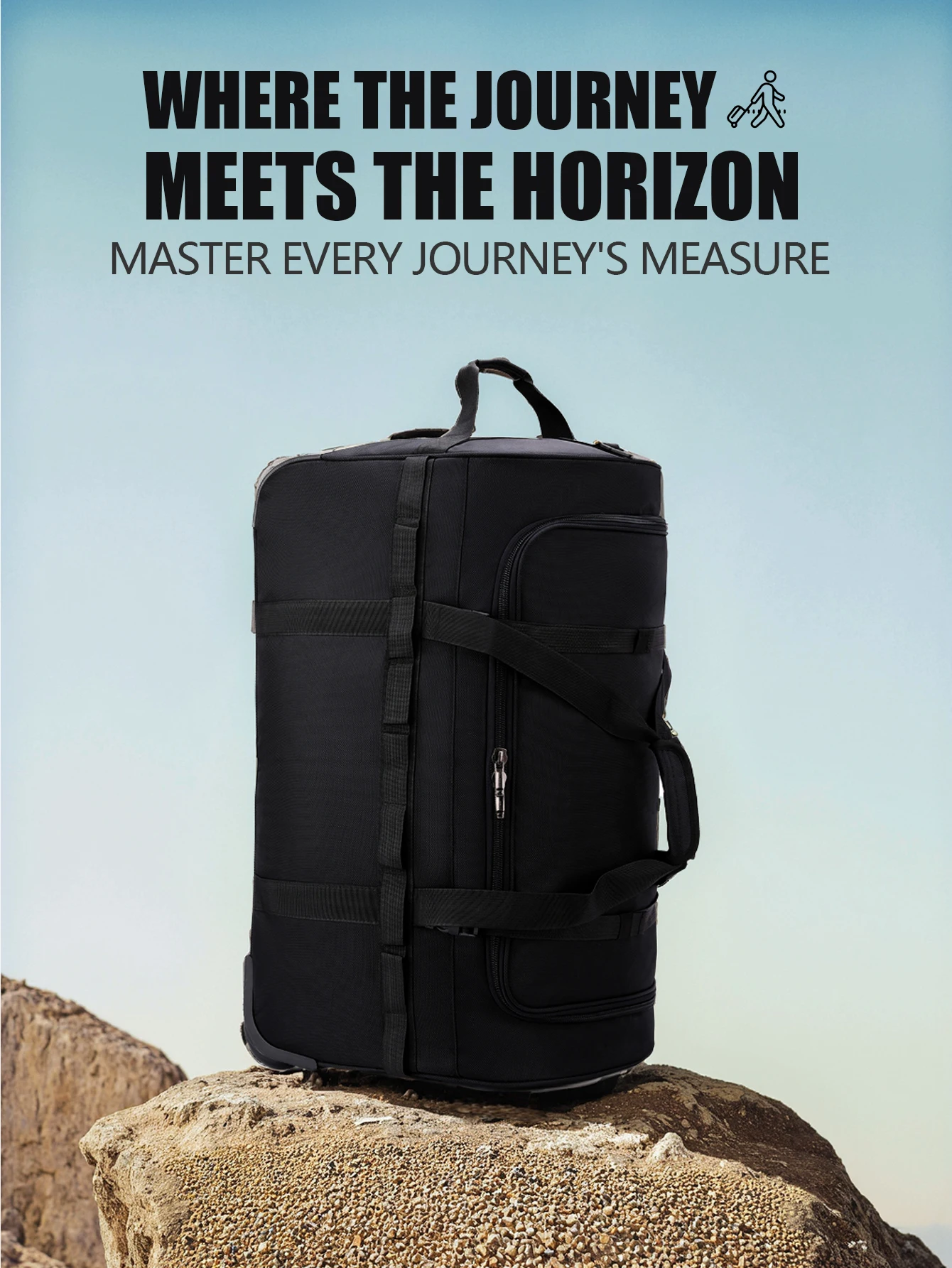 Outdoor Large Capacity Trolley Bag, Travel Bag, Duffel Bag, Airline Checked Bag, Backpack, Tug Bag with Pulleys