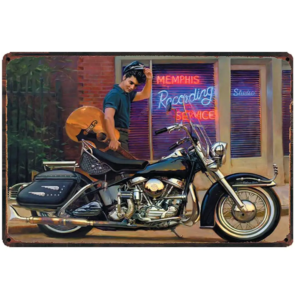 

Retro Design Guitar Motorcycle Travel Tin Metal Signs Wall Art | Thick Tinplate Print Poster Wall Decoration for Garage