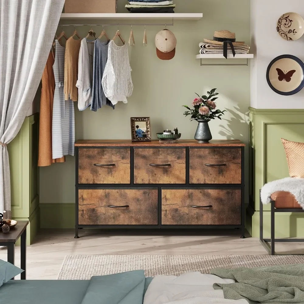 Dresser for Bedroom with 5 Drawers, Wide Chest of  Fabric Dresser, Storage Organizer Unit   Bins 2