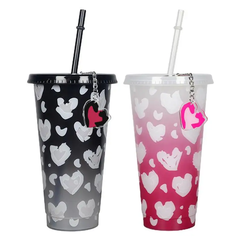 

color changing cups with Lids and Straws Large Tumbler Coffee Mug with Keychain Reusable best romantic Valentine's Day Gifts