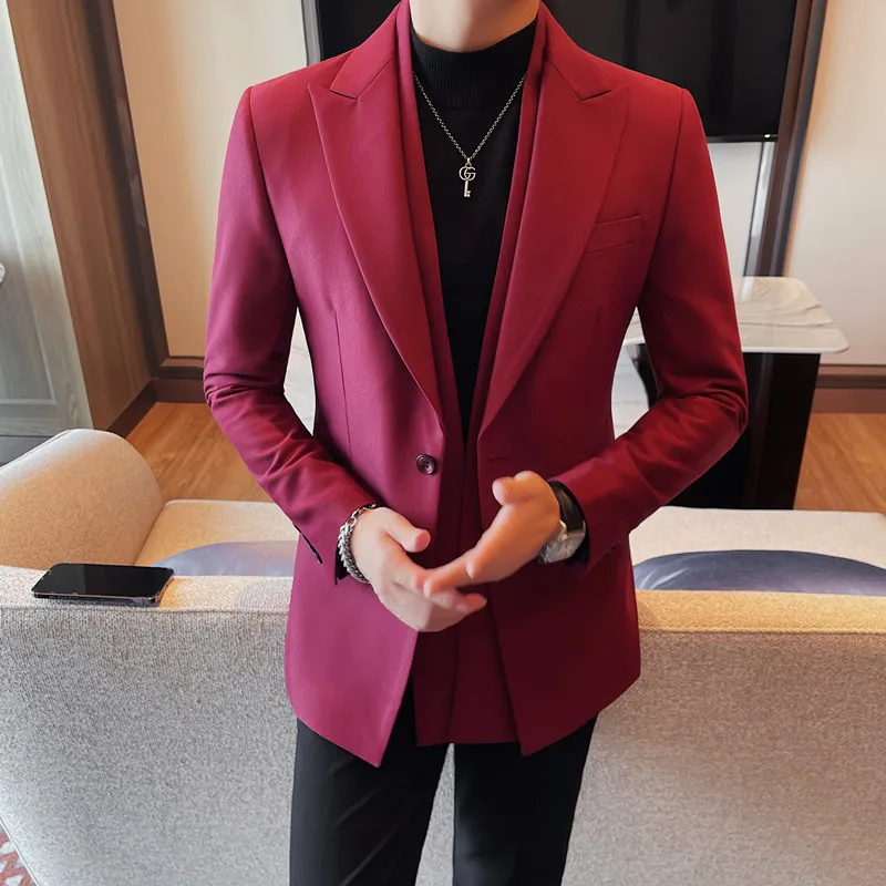 

Burgundy Luxury Double Collar Blazers Mens Gentlemen Costume Guy Complete Elegant Man Clothes For Wedding Party Wear Claret Red