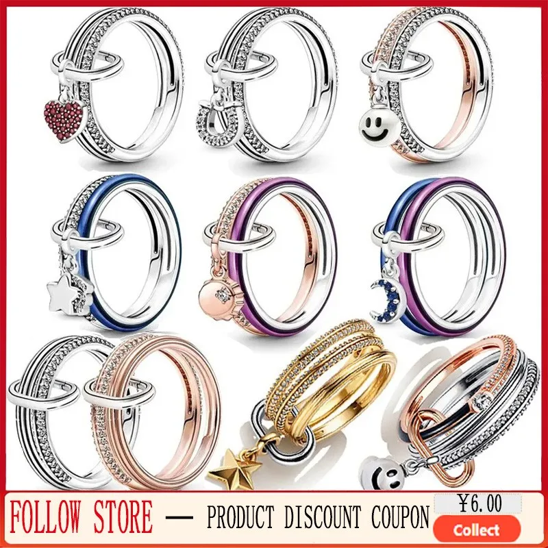 Popular 925 Sterling Silver Original Logo ME Lucky Bottle Cap Combination Set Logo Ring Women's High Quality Gift DIY Jewelry mintcream niche original sterling silver ring cold style senior switchable index finger ring pair pair