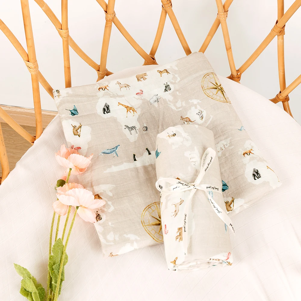 Cotton Muslin Blanket HappyFlute 110*120cm Cute Animal Print Super Skin-friendly Muslin Swaddle Sleeping Wrap Newborn Baby Blanket