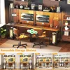Computer Desk with LED Lights & Power Outlets, Home Office Desk with Reversible 5 Tiers Storage Shelves & Monitor Stand 4
