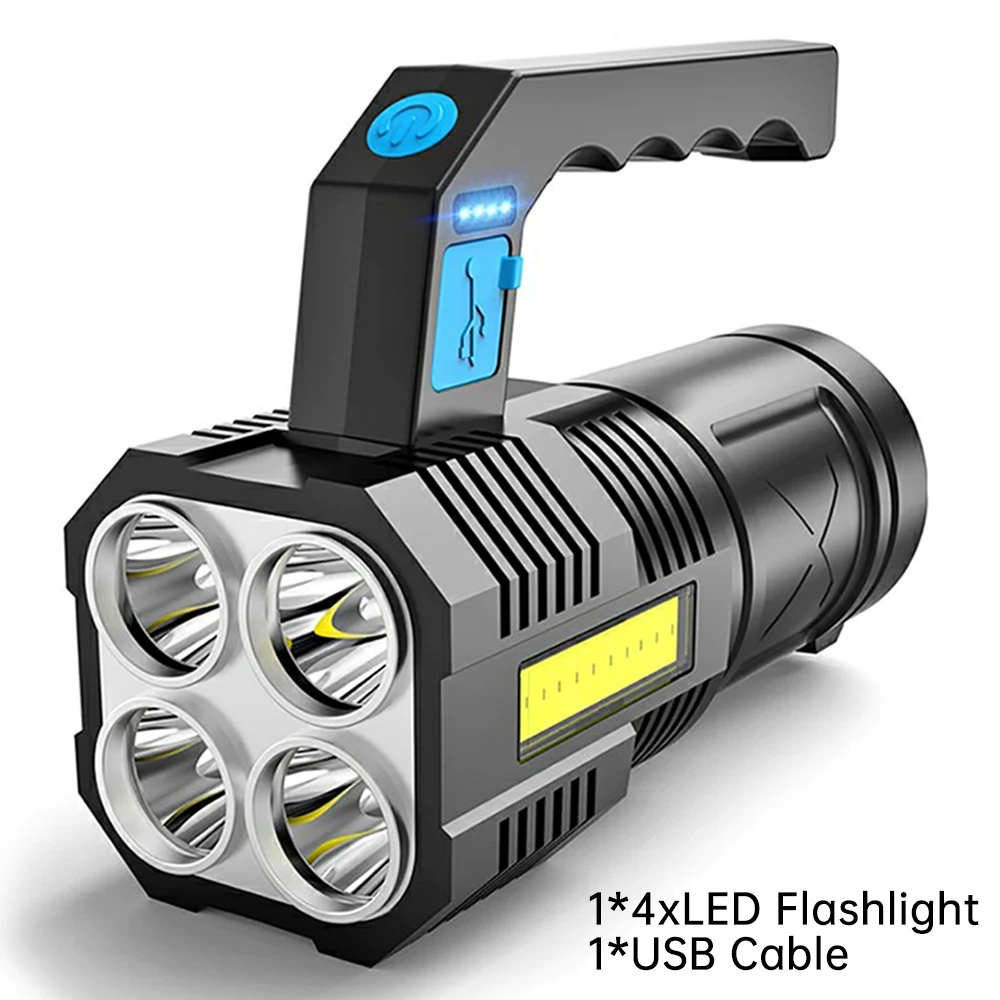 Powerful LED Flashlight USB Rechargeable Handheld Lantern Outdoor Camping Lamp Built in Battery Lighting COB 4 LED Flashlights powerful flashlights Flashlights