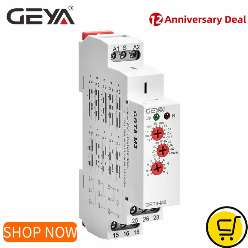 GEYA GRT8 M Adjustable Multifunction Timer Relay with 10 Function Choices AC DC 12V 24V 220V