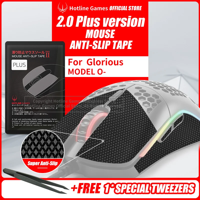 Hotline Games 2.0Plus Mouse Antiscivolo Grip Tape Per Glorious Model O Minu,Grip Upgrade, Assorbimento Dell'Umidità, Pretagliato, Facile Da Applicare