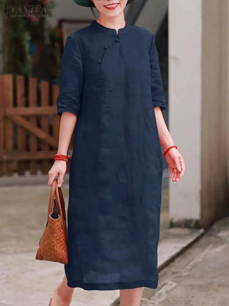 chinese dress ladies ZANZEA Women Summer Dresses Casual 3/9 Sleeve Plus Size Dress Cotton Linen  Floral Printed Beach Loose Long Kaftan Maxi Dress Green 3XL : Amazon.co.uk:  Fashion