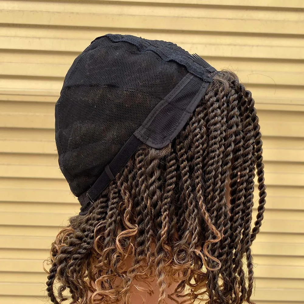 Synthetic Hair Wigs Box Braided Wigs For Black Women Heat Resistant Crochet Kinky 2 Twist Ombre Blonde African Synthetic Short Bob Braiding Hair Wig