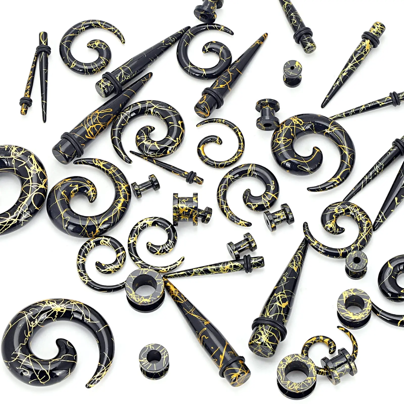

3 Pair Acrylic Spiral Ear Tunnel Stretching Taper Black White Green Piercing Ear Expander Plugs Body piercing Jewelry 2mm-12mm