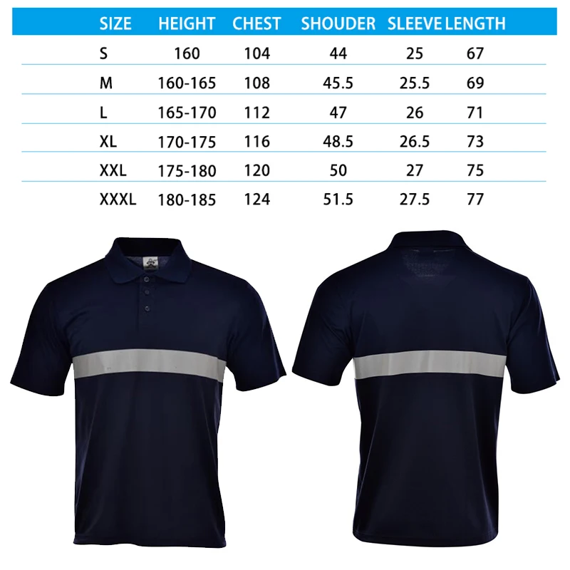 Logo Custom Safety Reflective Polo Shirt Buttons Front Breathable Summer Work Shirt Quick Dry Navy Blue