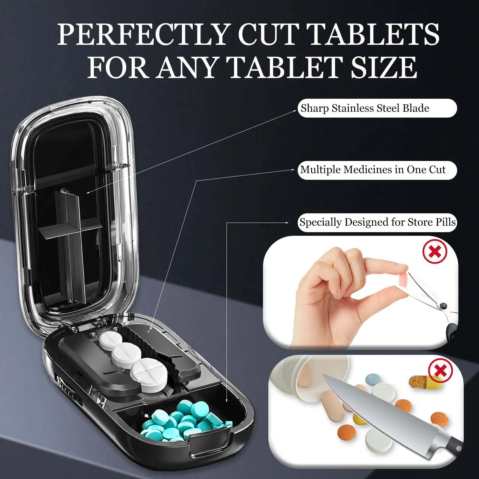 UNTIOR Anti-Slip Stylish Pill Cutter 2 Parts/4 Parts Compact Cute Portable Tablet Cutte Made of ABS plastic for Long Lasting Use