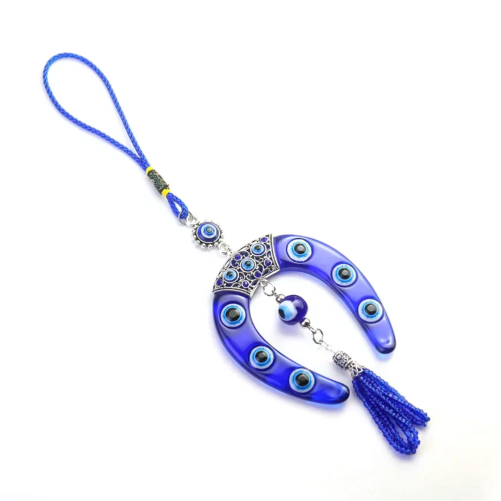 Horseshoe Blue Devil Eye Car Pendant Keychain Turkish Charm Wall Hanging Decor Amulet Lucky Blue Eye Bead Jewelry Accessories
