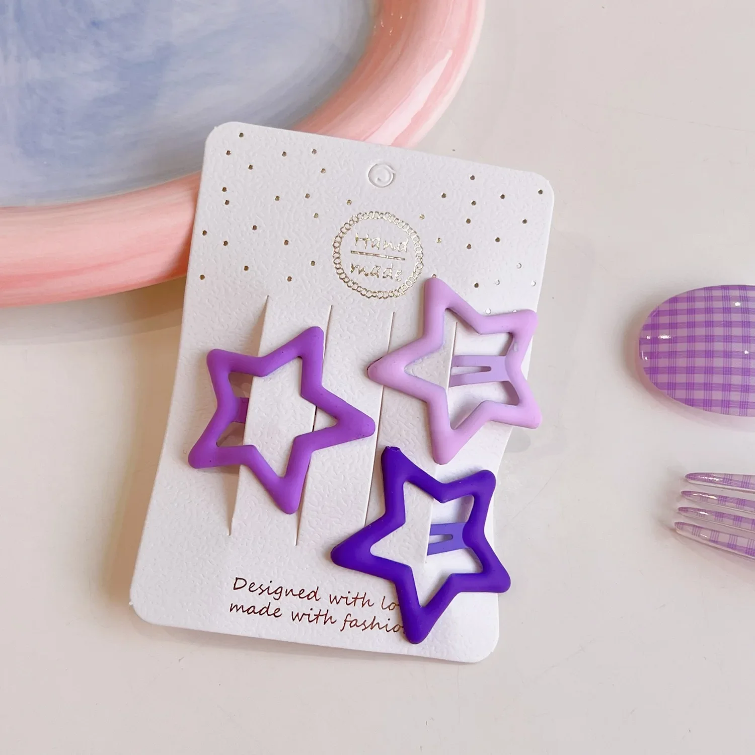 3pcs/set Girls Purple Gradient Hair Pin Sweet Basic Star Dripping Hair Clips for Girls Kids Headwear Headdress Hair Accessories