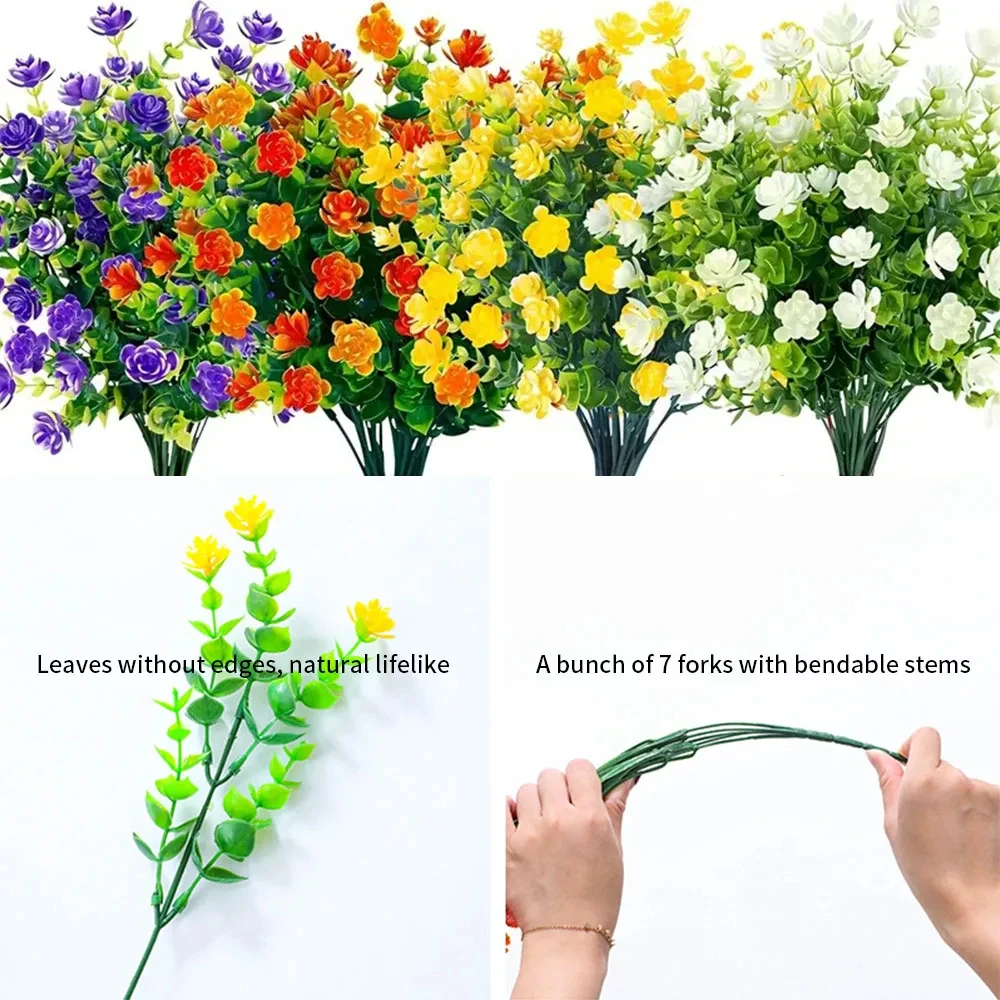 Artificial Flower 1 Bundle Outdoor UV Resistant Greenery Shrubs Plants for Kitchen Office Wedding Garden Decor artificial flower