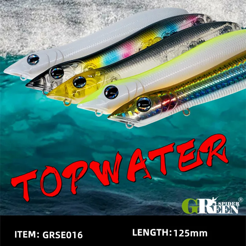 GREENSPIDER Fishing Lure 125mm 18g Topwater Pencil Popper Wobbler For  Fishing Seabass Top Water Baits Saltwater Surface Lures