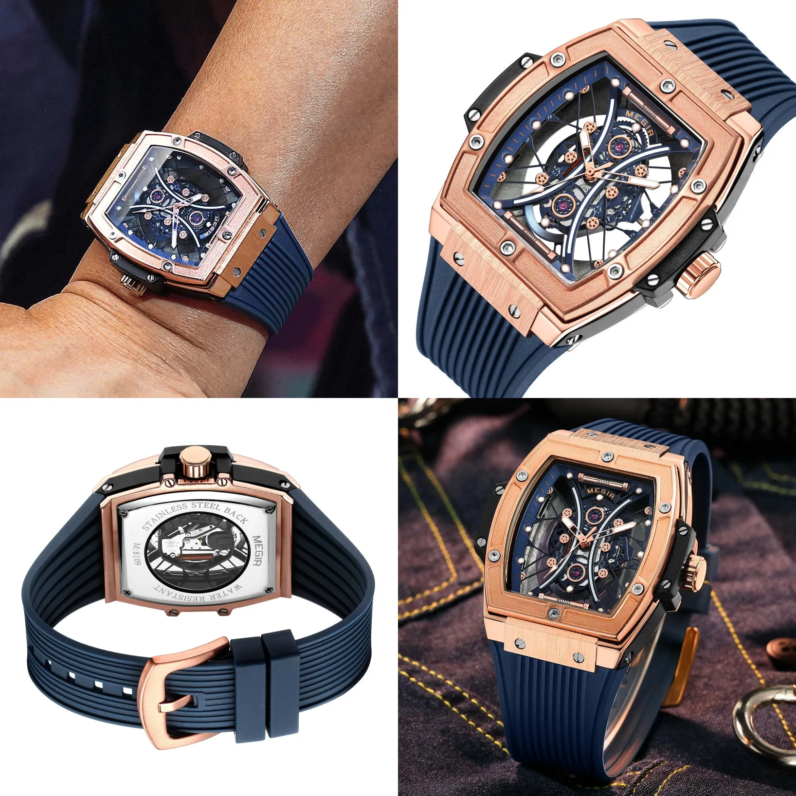 Orologio Uomo Analogico con Brillantini Raggi Diamante Cinturino Pelle Nero