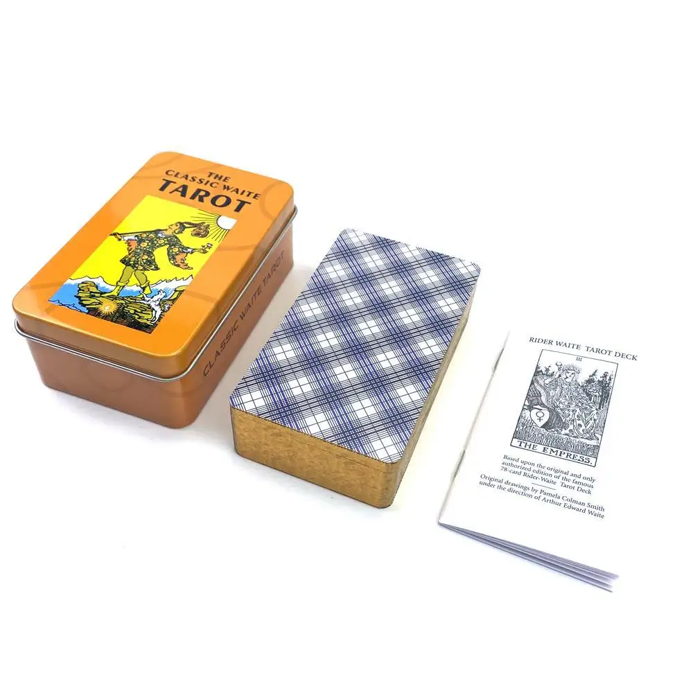 

Rider Waite Tarot Cards Iron Box Coated with Colored Gold Border Tarot Cards 10*6cm