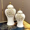 Gold Rose Relief General Can Ginger Jar Porcelain Storage Flower Vase Desktop Organization Home Decoration 5