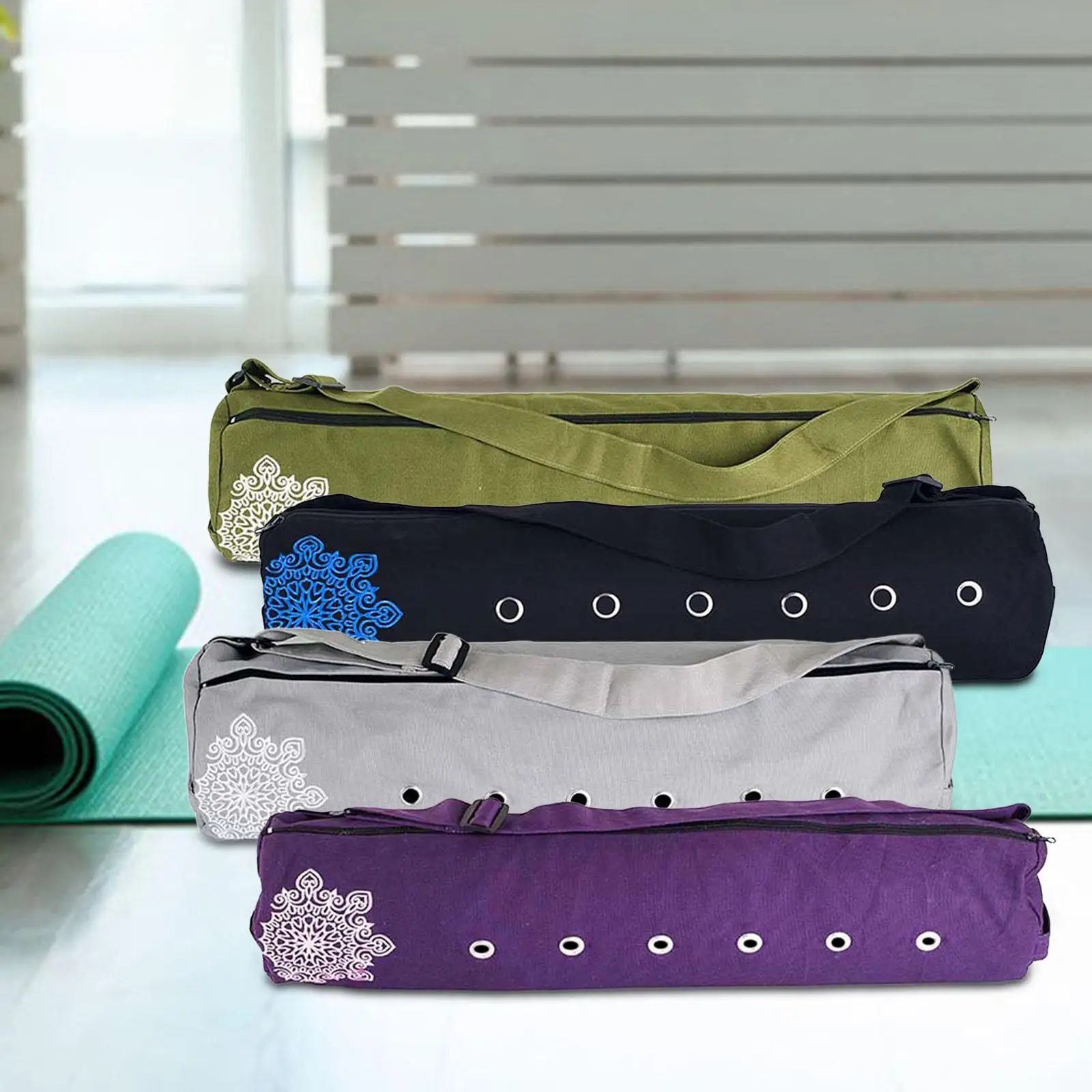 Yoga Mat Bag Breathable with Pockets Nonslip Mat Holder Practical Lightweight Canvas Carrying Bag Yoga Mat Carrier Zip Gym Bag