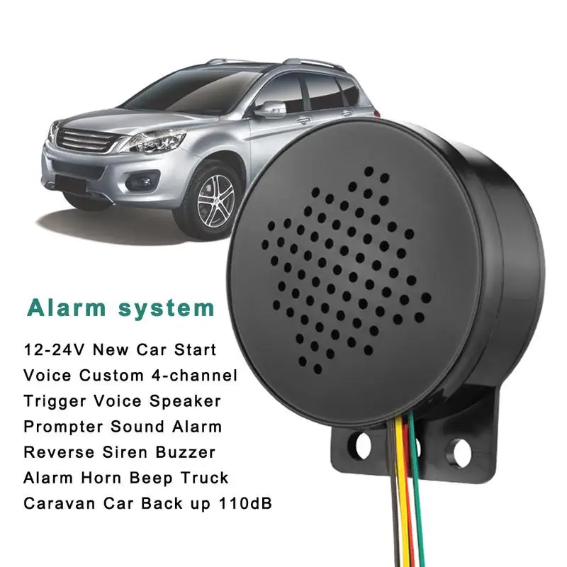 Bocina de alarma de arranque de coche personalizada, alarma de bocina de sirena inversa, recordatorio de voz de pasajeros, 4 canales, 12-24V, nuevo