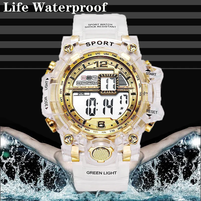 YIKAZE Fashion Digital Watch for Women Men Luxury Women Sports Watch Transparent Design Student Child Electronic Wristwatch 3