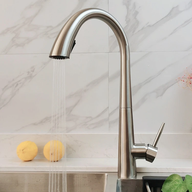 Kitchen sink pull-out cold and hot faucet hidden pull-out wire brass kitchen faucet
