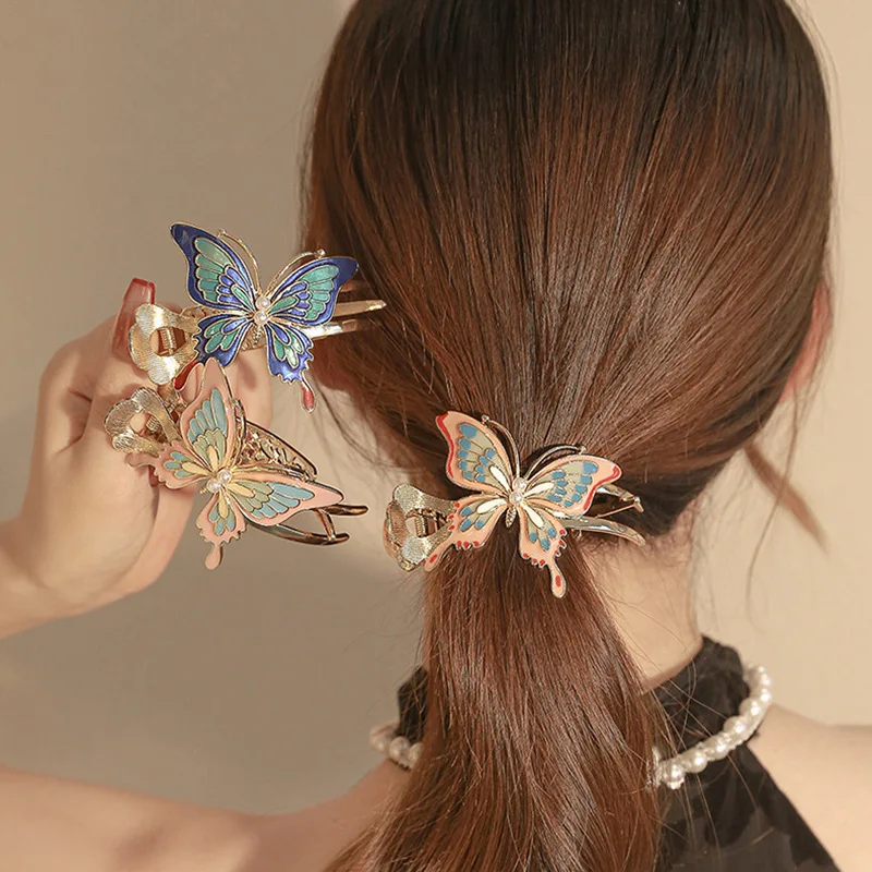 

Fashion Metal High Ponytail Clip Hairpins Colorful Butterfly Hair Clips Barrettes Women Girls Hair Claw Crab Hair Accessories
